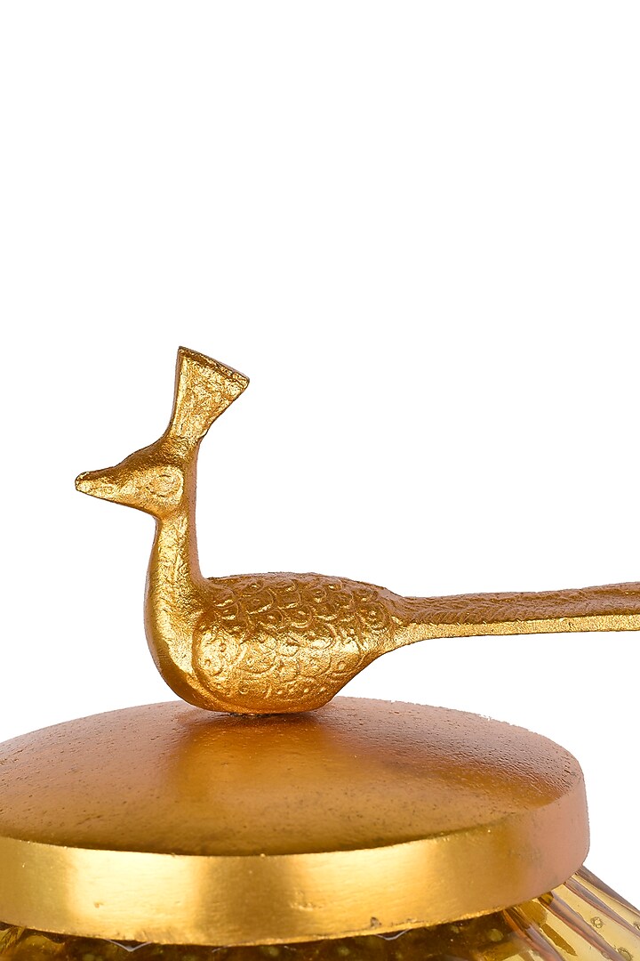 Gold Finish Roshni Mercury Glass Jar With Peacock Lid by Manor House at Pernia's Pop Up Shop