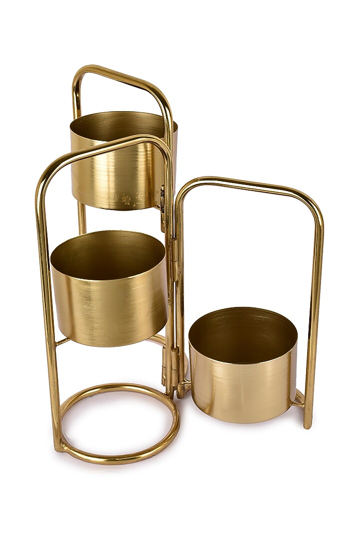 Gold Finish Foldable Planter With 3 Detachable Pots by Manor House at Pernia's Pop Up Shop