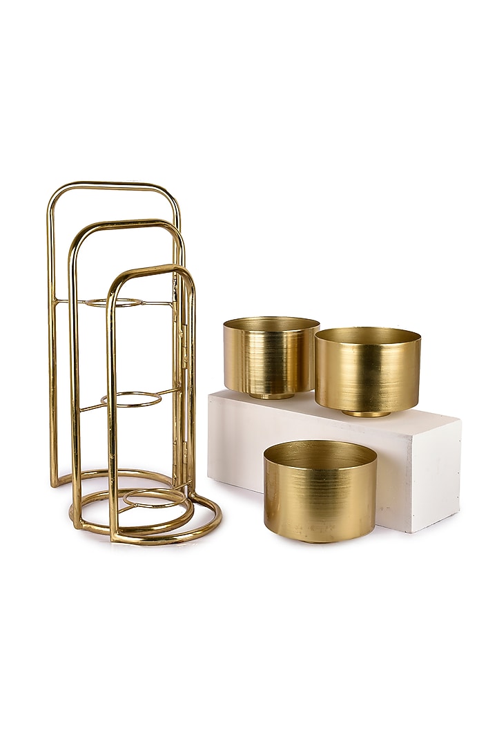 Gold Finish Foldable Planter With 3 Detachable Pots by Manor House at Pernia's Pop Up Shop