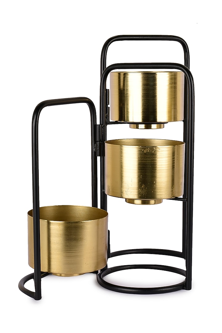 Black Foldable Planter With 3 Detachable Gold Finished Pots by Manor House at Pernia's Pop Up Shop