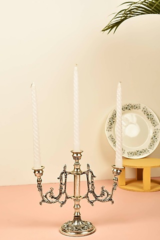 Antique Silver Finish Victorian 3 Pillar Candle Stand by Manor House