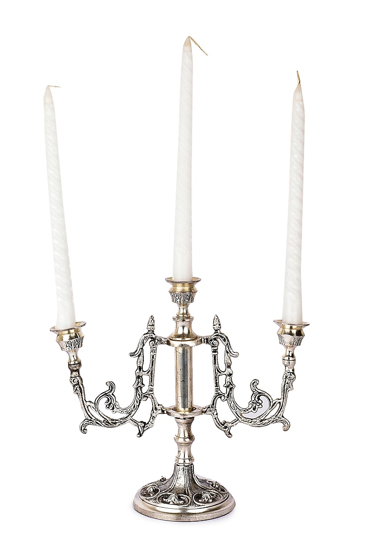 Antique Silver Finish Victorian 3 Pillar Candle Stand Design by Manor House  at Pernia's Pop Up Shop 2024