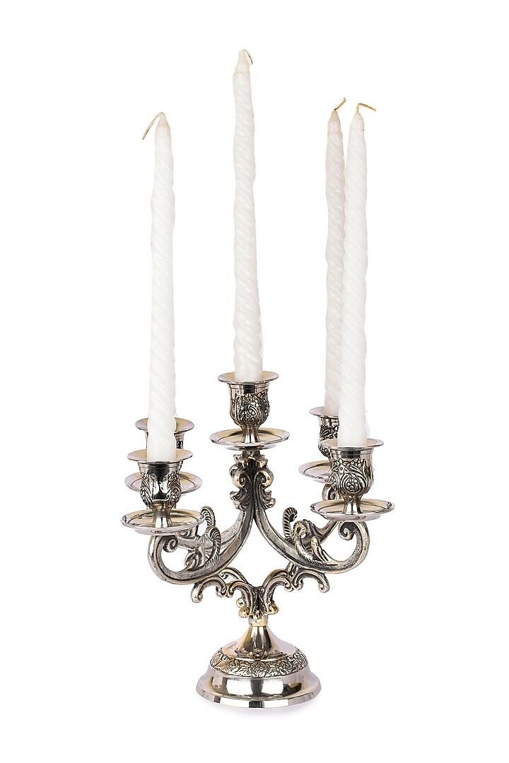 Silver Finish Victorian 5 Pillar Candle Stand by Manor House at Pernia's Pop Up Shop