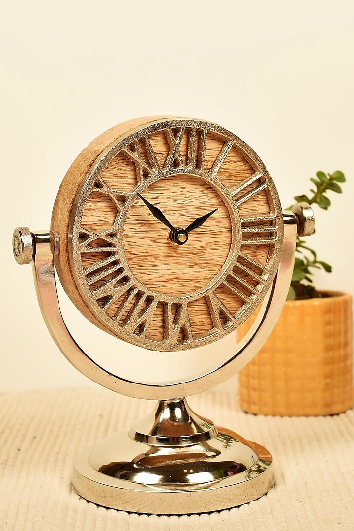 Nickel & Wood Finish Table Clock by Manor House