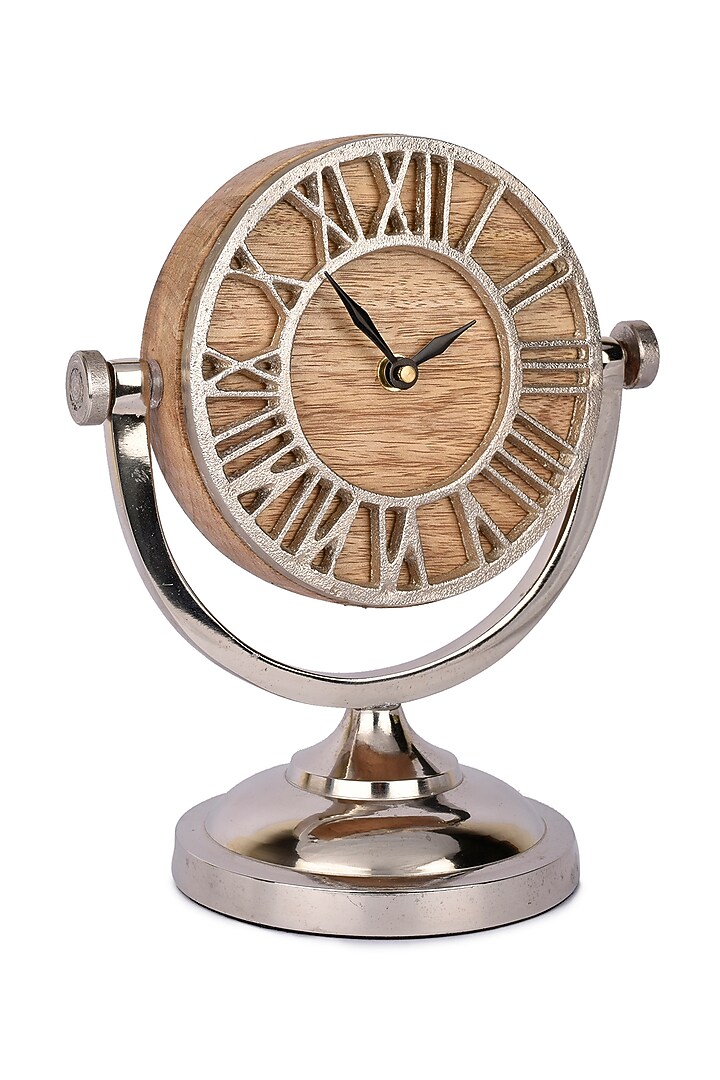 Nickel & Wood Finish Table Clock by Manor House at Pernia's Pop Up Shop