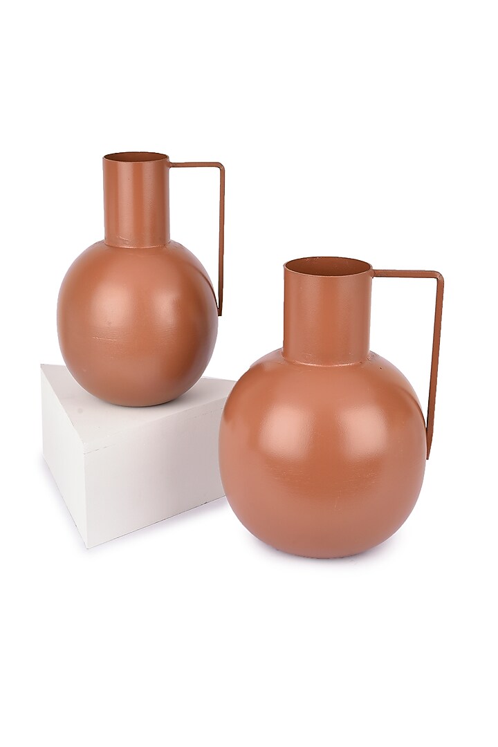 Brown Surahi Shaped Metal Vases (Set of 2) by Manor House at Pernia's Pop Up Shop