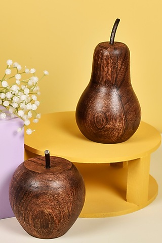 Burnt Mango Wood Pear & Apple Decorative (Set of 2) by Manor House