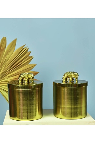 Gold Finish Jars With Elephant Lid by Manor House