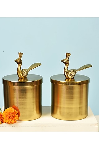 Gold Finish Jars With Peacock Lid by Manor House