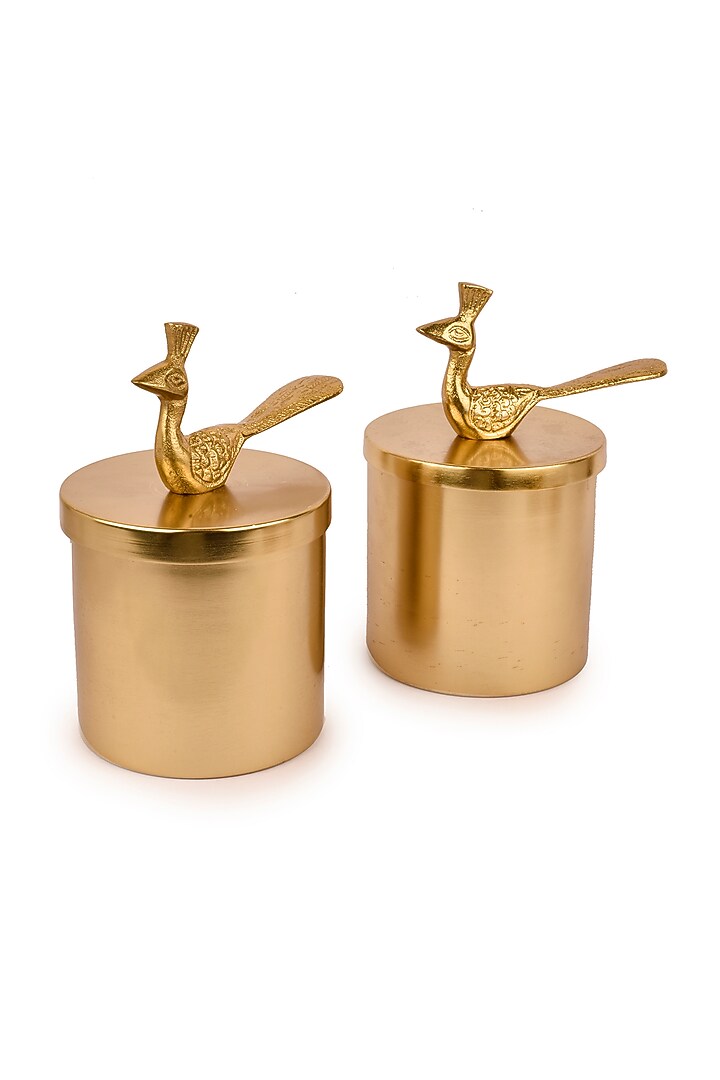 Gold Finish Jars With Peacock Lid by Manor House at Pernia's Pop Up Shop