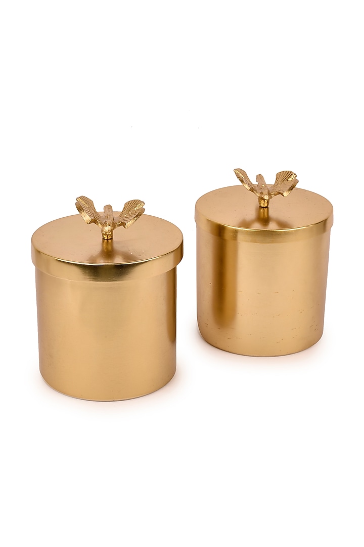 Gold Finish Water Fly Metal Jars With Metal Mirror Tray by Manor House at Pernia's Pop Up Shop