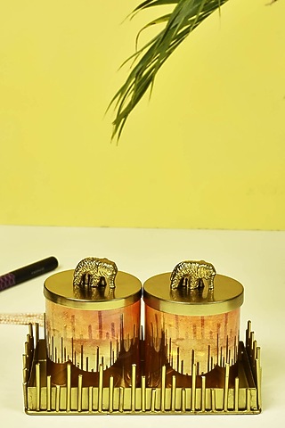 Lustre Glass Jars With Elephant Lid & Long Seenk Tray (Set of 2) by Manor House