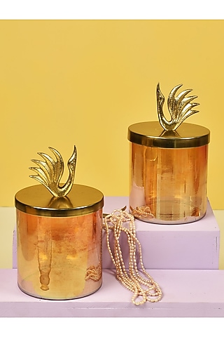 Lustre Glass Jars With Swan Lid (Set of 2) by Manor House