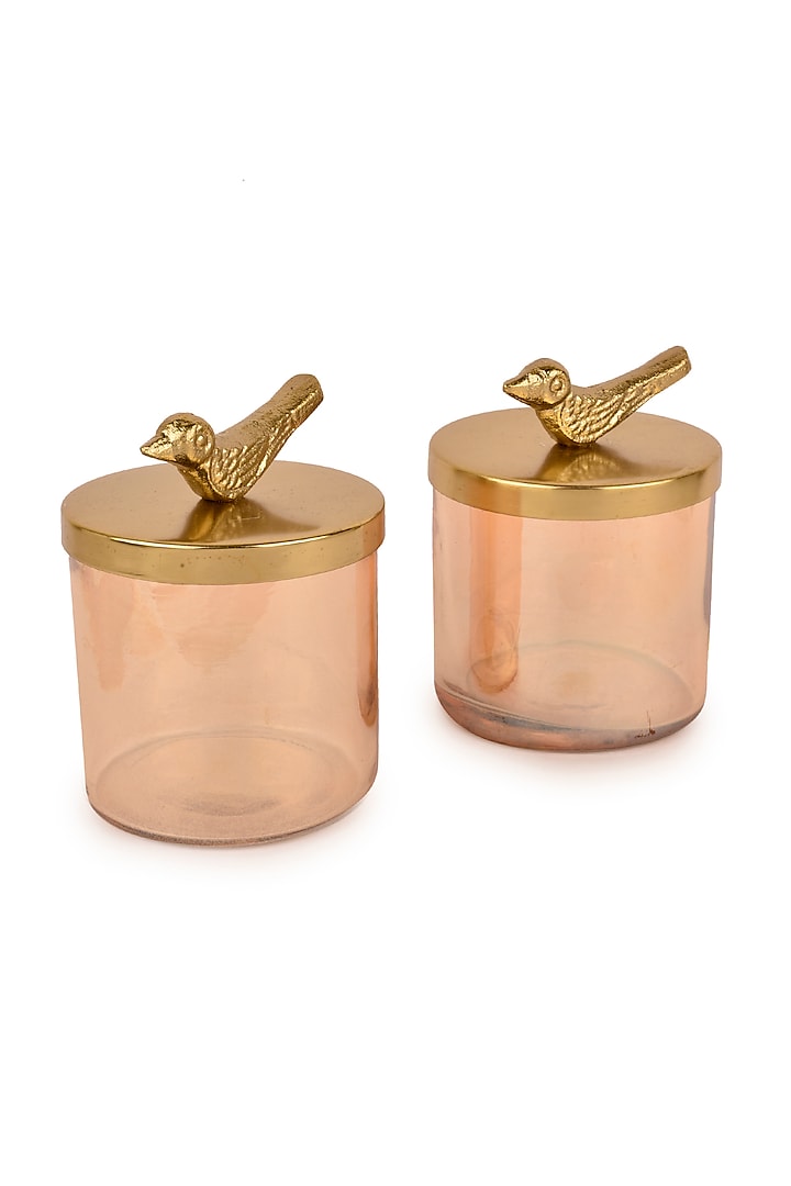 Gold Glass Jars With Metal Bird Lid (Set of 2) by Manor House at Pernia's Pop Up Shop