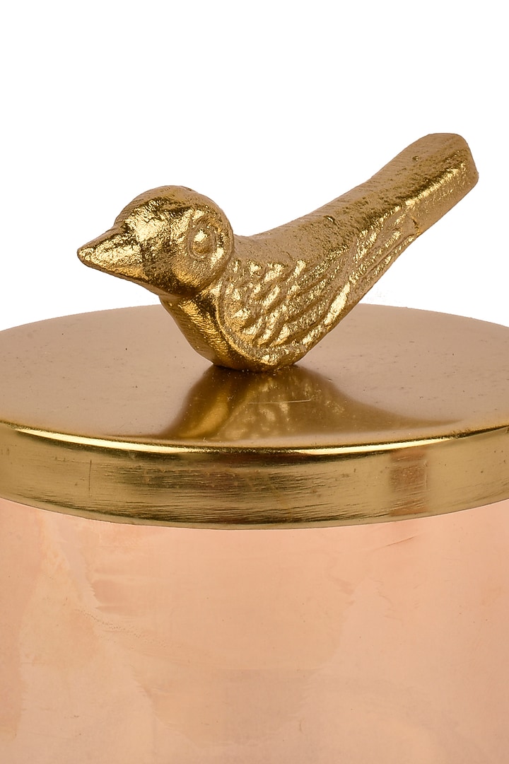 Gold Glass Jars With Metal Bird Lid (Set of 2) by Manor House at Pernia's Pop Up Shop