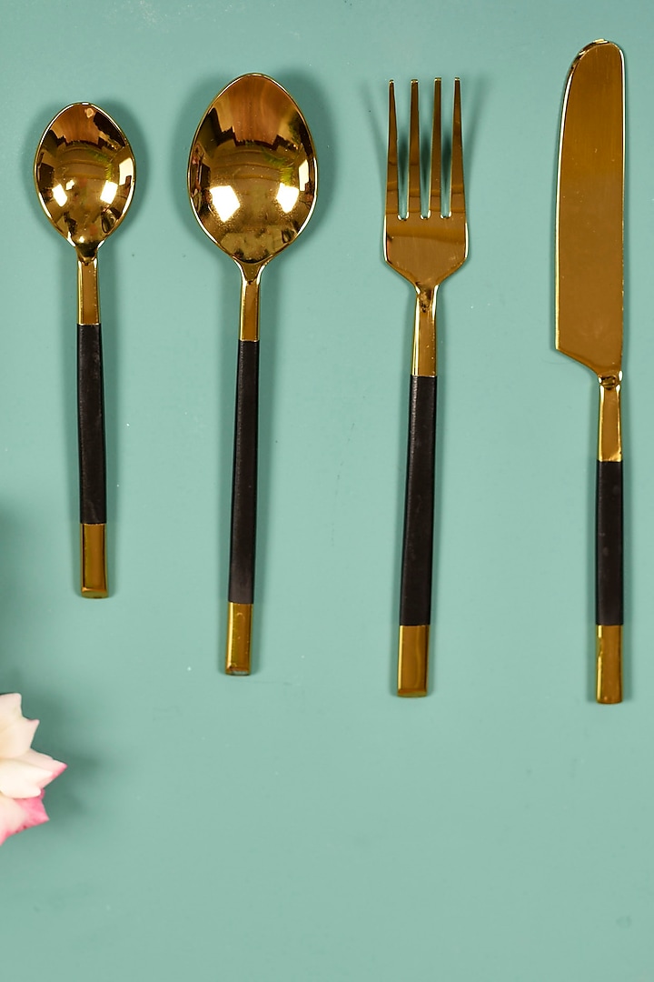 Gold Steel Cutlery Set (Set of 4) by Manor House at Pernia's Pop Up Shop