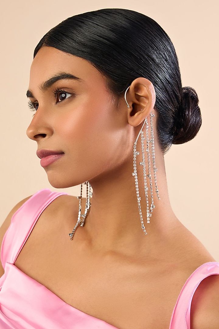 Silver Finish Rhinestone Earcuffs (Set Of 2) by MNSH at Pernia's Pop Up Shop