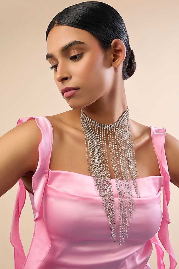 Silver Finish Rhinestone Layered Necklace by MNSH at Pernia's Pop Up Shop