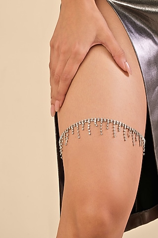 Silver Finish Rhinestone Thigh Chain by MNSH