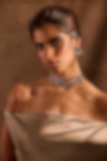 White Rhodium Finish Diamond & Sapphire Stone Choker Necklace by MNSH at Pernia's Pop Up Shop