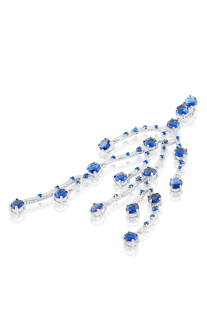 White Rhodium Finish Diamond & Sapphire Stone Dangler Earrings by MNSH at Pernia's Pop Up Shop