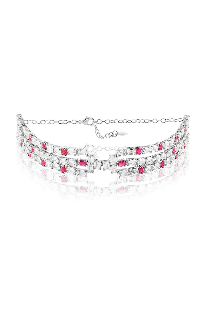White Rhodium Finish Ruby Stone Choker Necklace by MNSH at Pernia's Pop Up Shop