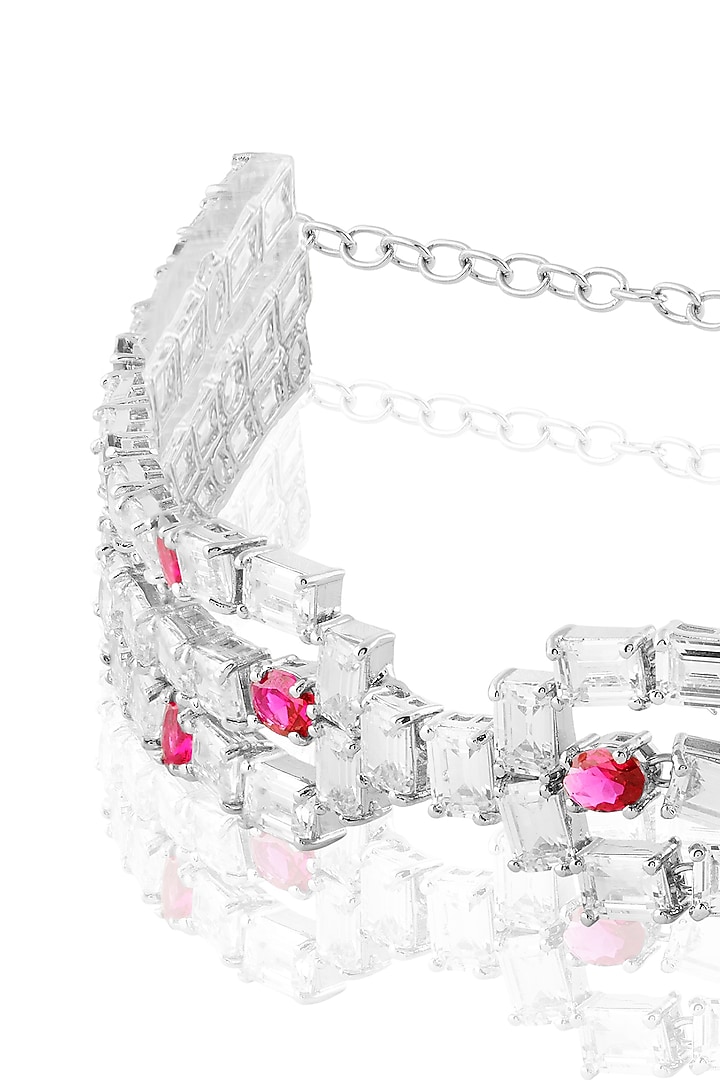 White Rhodium Finish Ruby Stone Choker Necklace by MNSH at Pernia's Pop Up Shop