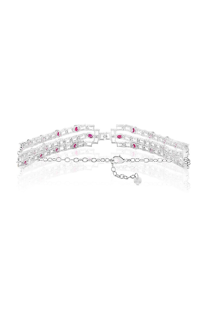 White Rhodium Finish Ruby Stone Choker Necklace by MNSH at Pernia's Pop Up Shop