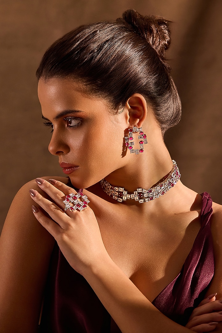 White Rhodium Finish Ruby Stone Choker Necklace by MNSH at Pernia's Pop Up Shop