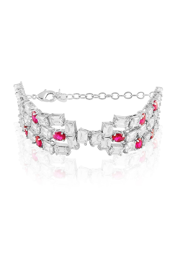 White Rhodium Finish Ruby Stone Bracelet by MNSH at Pernia's Pop Up Shop