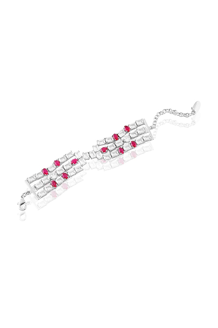 White Rhodium Finish Ruby Stone Bracelet by MNSH at Pernia's Pop Up Shop
