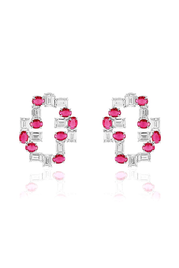 White Rhodium Finish Ruby Stone Stud Earrings by MNSH at Pernia's Pop Up Shop