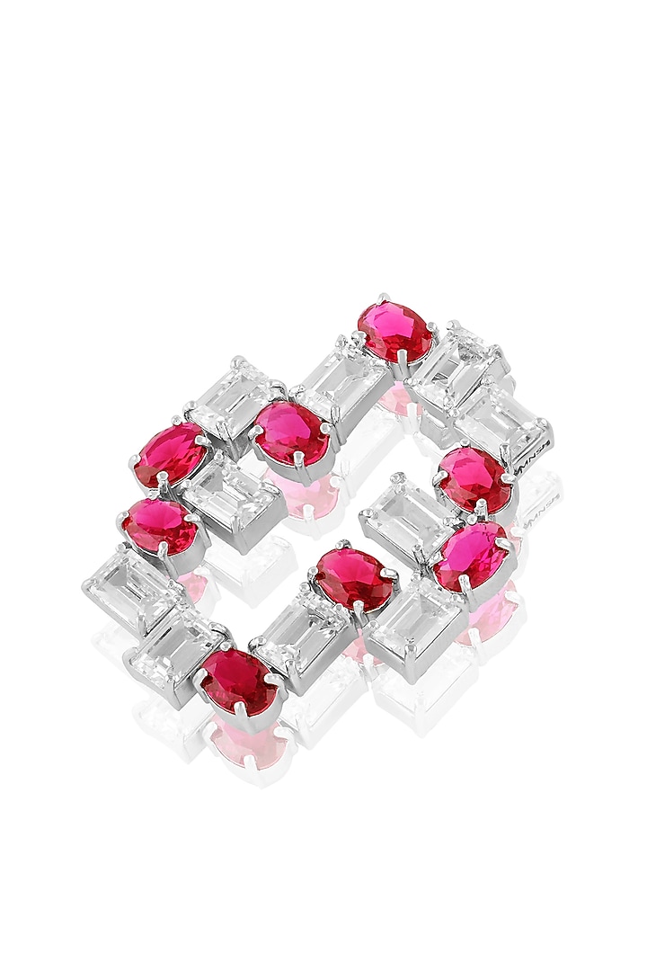 White Rhodium Finish Ruby Stone Stud Earrings by MNSH at Pernia's Pop Up Shop