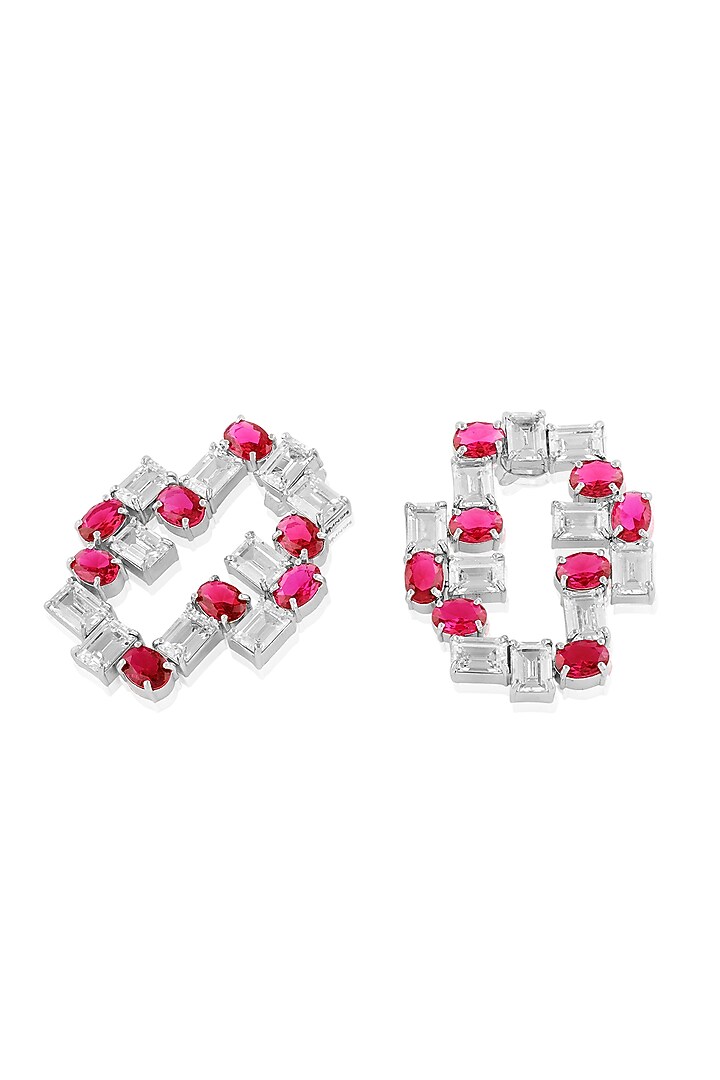 White Rhodium Finish Ruby Stone Stud Earrings by MNSH at Pernia's Pop Up Shop