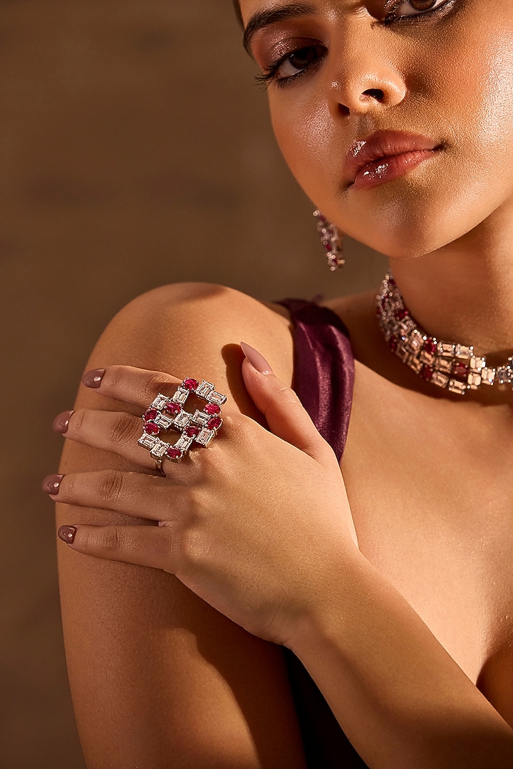 White Rhodium Finish Ruby Stone Ring by MNSH at Pernia's Pop Up Shop