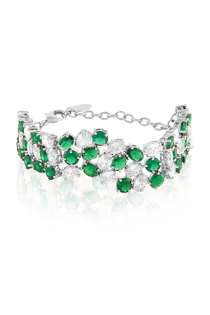 White Rhodium Finish Emerald Stone Bracelet by MNSH at Pernia's Pop Up Shop