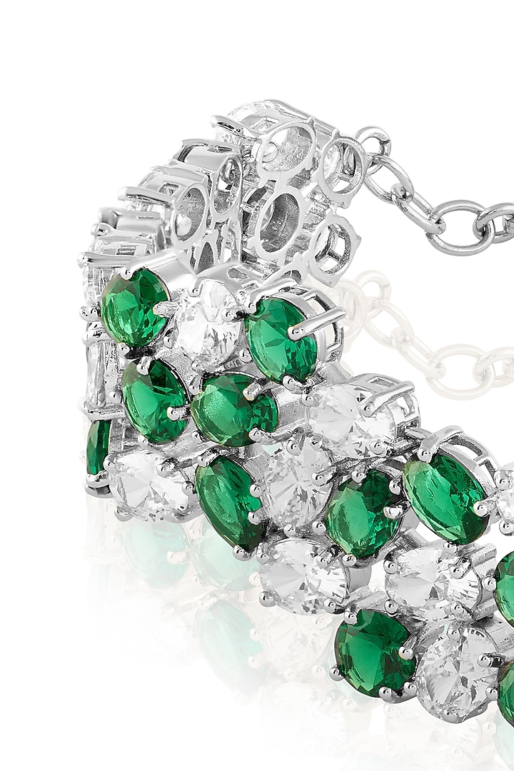 White Rhodium Finish Emerald Stone Bracelet by MNSH at Pernia's Pop Up Shop