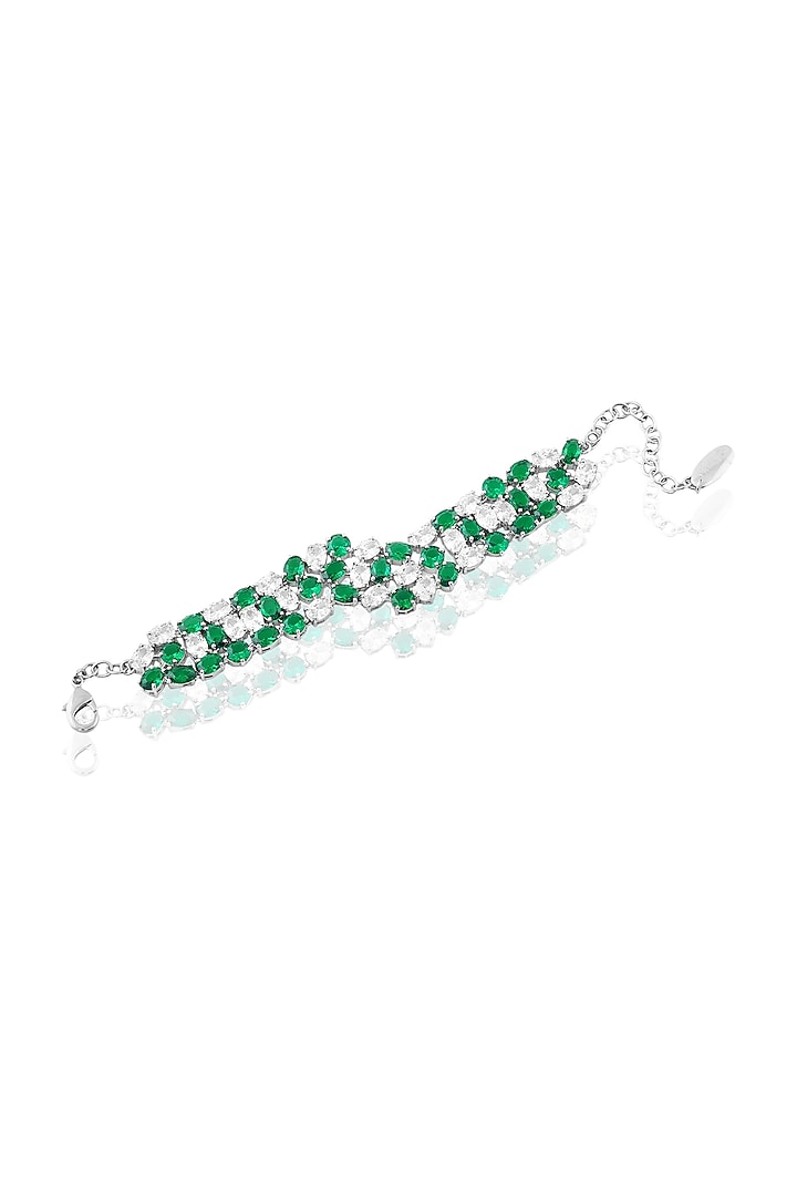White Rhodium Finish Emerald Stone Bracelet by MNSH at Pernia's Pop Up Shop