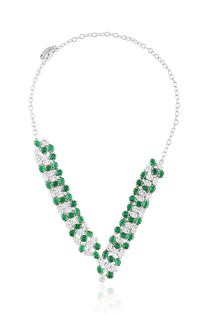 White Rhodium Finish Emerald Stone Necklace by MNSH at Pernia's Pop Up Shop