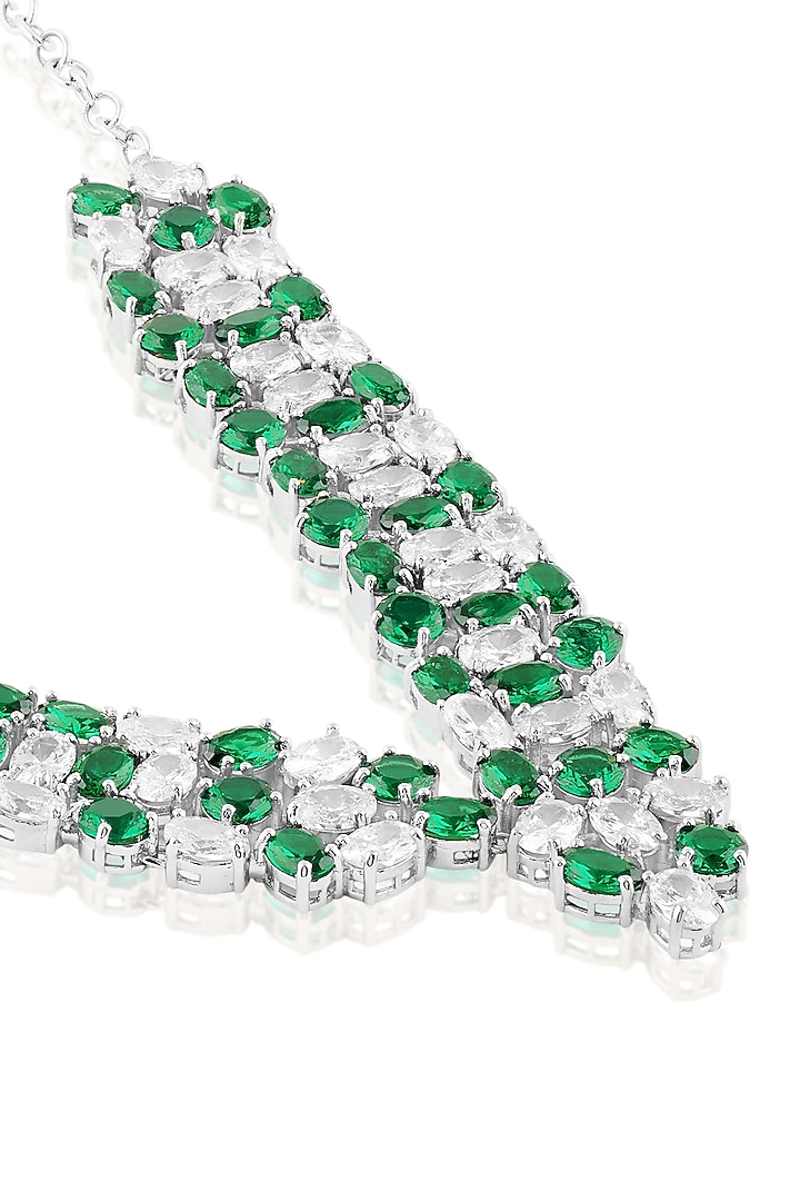 White Rhodium Finish Emerald Stone Necklace by MNSH at Pernia's Pop Up Shop