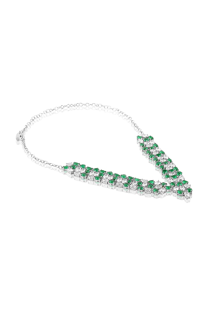 White Rhodium Finish Emerald Stone Necklace by MNSH at Pernia's Pop Up Shop