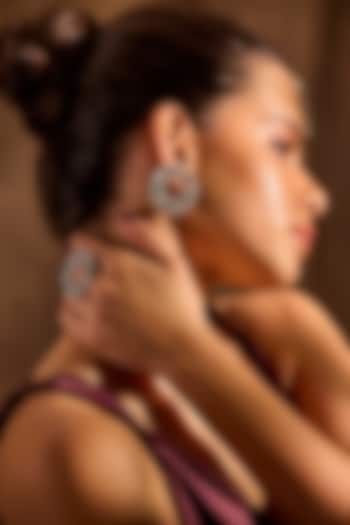 White Rhodium Finish Emerald Stone Dangler Earrings by MNSH at Pernia's Pop Up Shop