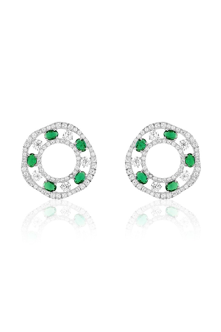 White Rhodium Finish Emerald Stone Dangler Earrings by MNSH at Pernia's Pop Up Shop