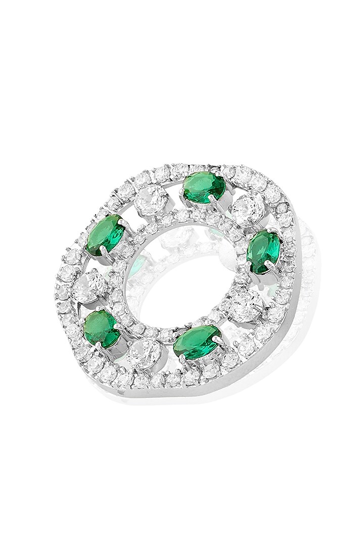 White Rhodium Finish Emerald Stone Dangler Earrings by MNSH at Pernia's Pop Up Shop