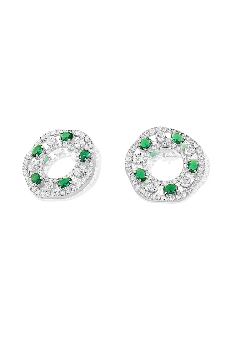 White Rhodium Finish Emerald Stone Dangler Earrings by MNSH at Pernia's Pop Up Shop