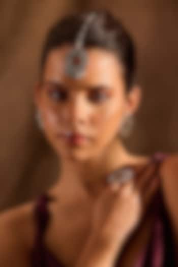 White Rhodium Finish Emerald Stone Maangtikka by MNSH at Pernia's Pop Up Shop