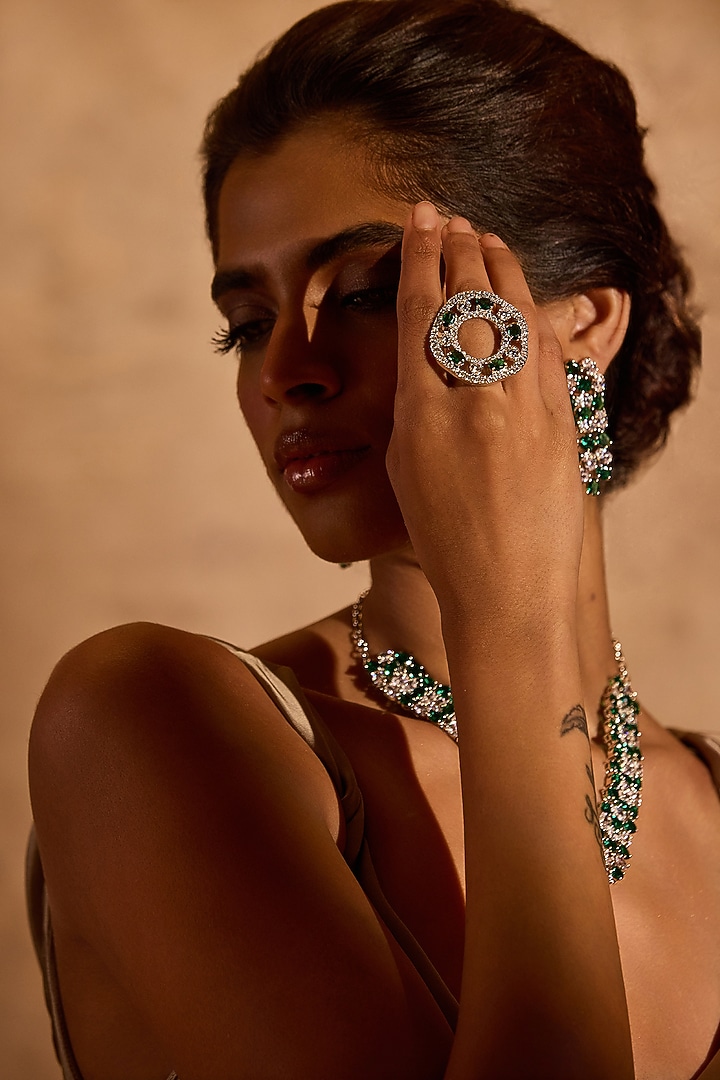 White Rhodium Finish Emerald Stone Ring by MNSH at Pernia's Pop Up Shop