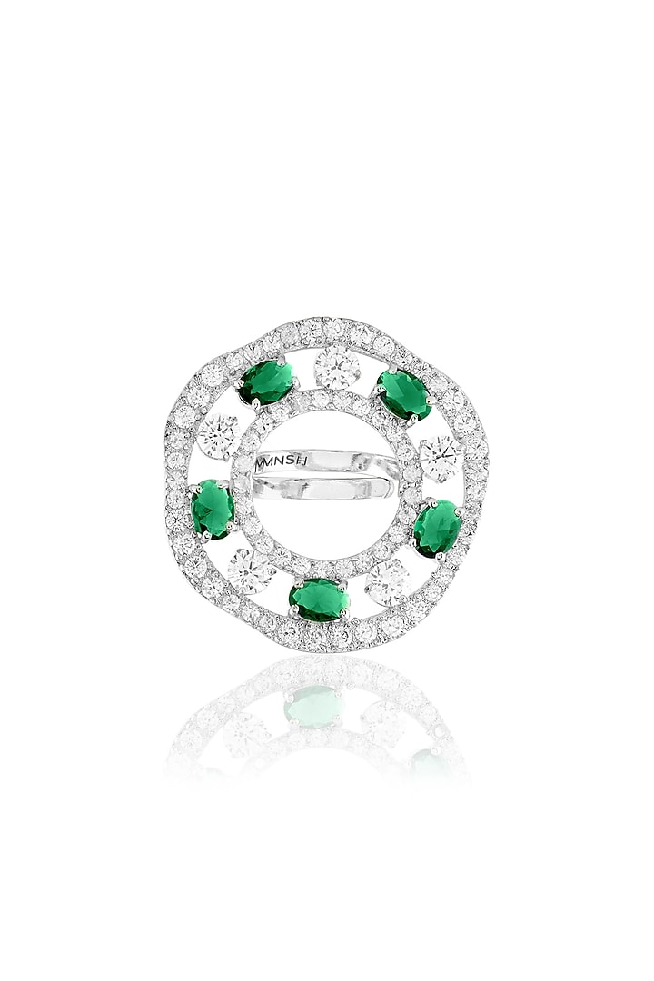 White Rhodium Finish Emerald Stone Ring by MNSH at Pernia's Pop Up Shop
