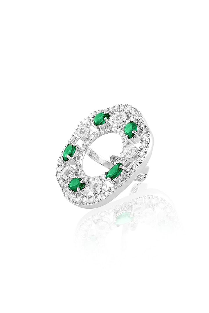 White Rhodium Finish Emerald Stone Ring by MNSH at Pernia's Pop Up Shop