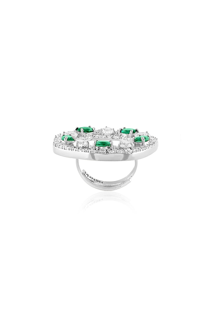 White Rhodium Finish Emerald Stone Ring by MNSH at Pernia's Pop Up Shop